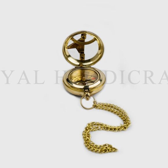 Brass Sundial Compass with Leather Cover 2 " Perfect Travel Companion Gift - Picture 2 of 5